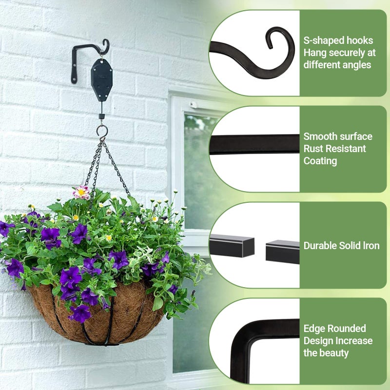 Mkono Hanging Plant Bracket 6 inch Metal Wall Plant Hook Decorative Plant Hanger for Bird Feeders, Planters, Lanterns, Wind Chimes, Home Decor Indoor Outdoor 2 Pack, Black - Image 3
